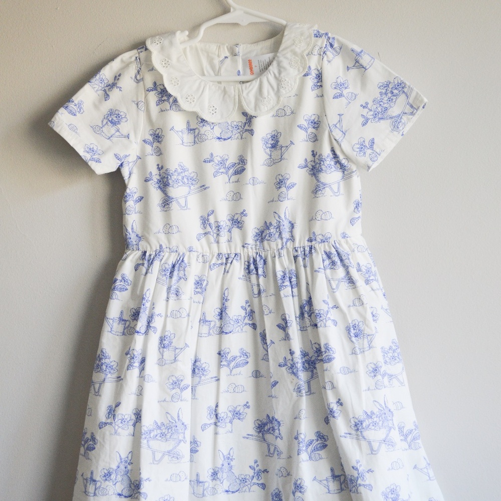 Girls Bunny Poplin Peter Pan Dress - Blue Belle